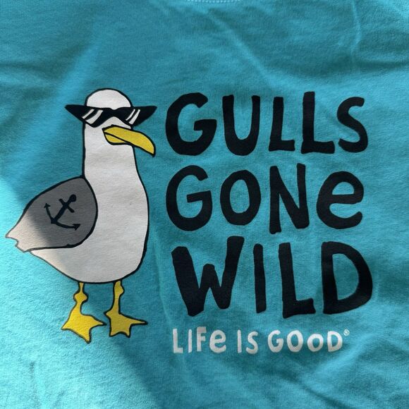 Life Is Good Womens XL Teal Seagulls Gulls Gone Wild Crusher Tee Tshirt Cotton - Picture 6 of 14